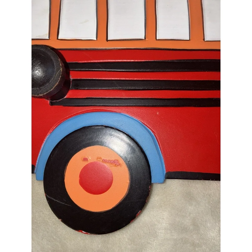 Wall Hook Mount Children Firetruck Wood Coat Hanger Three Hook Vintage‎
